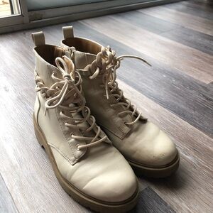 Cream Lace-Up Boots Size 7 Womens